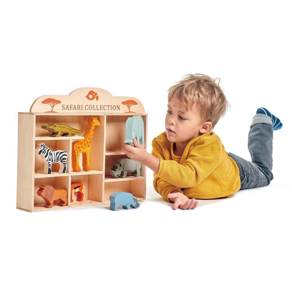 8 Wooden Safari Animals with Display Unit - 1