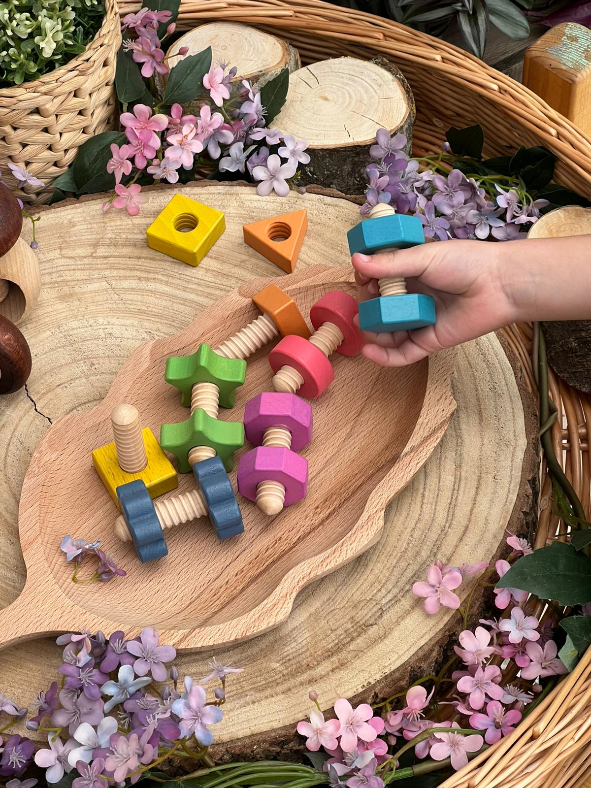 Rainbow Wooden Nuts and Bolts | Learning and Exploring Through Play