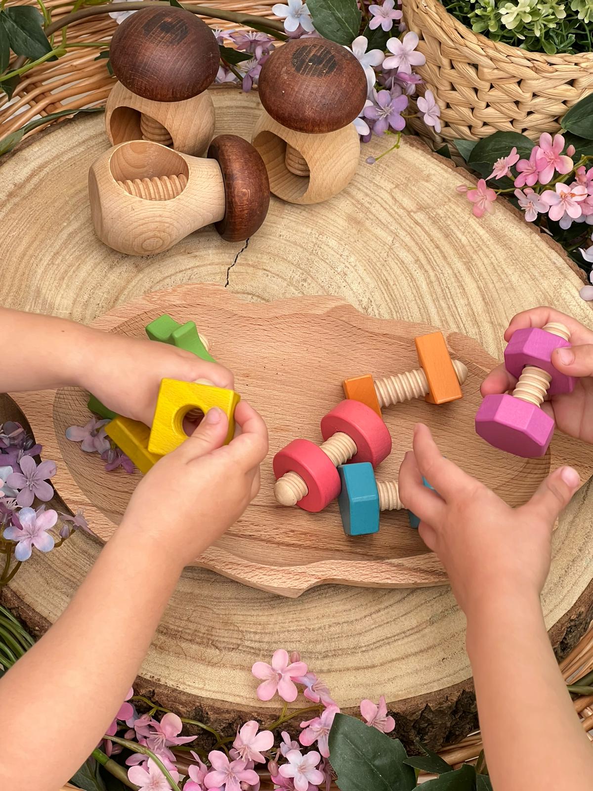 Rainbow Wooden Nuts and Bolts | Learning and Exploring Through Play
