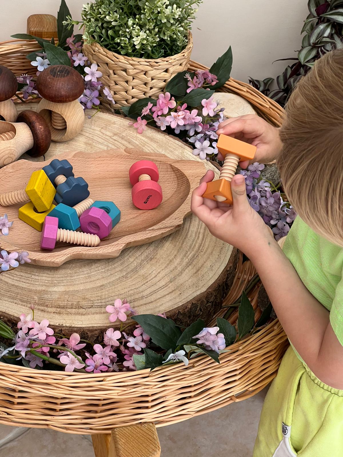 Rainbow Wooden Nuts and Bolts | Learning and Exploring Through Play