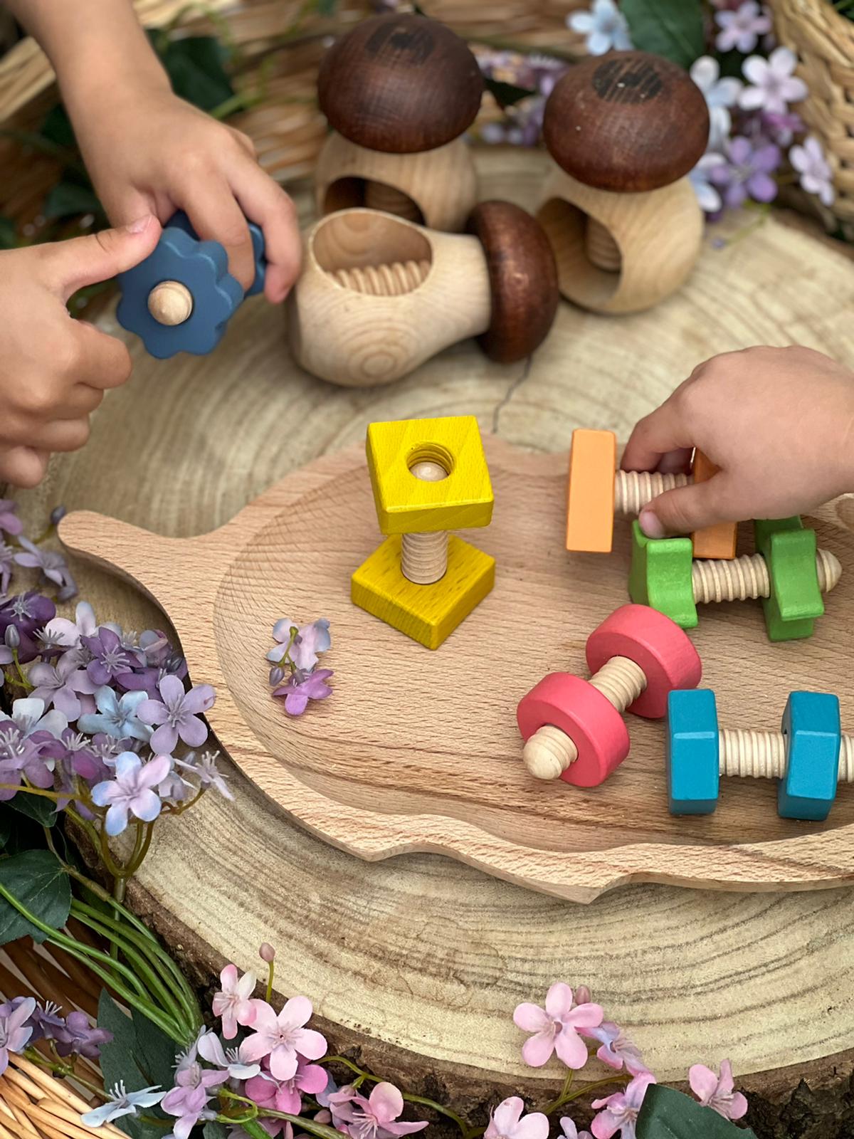 Rainbow Wooden Nuts and Bolts | Learning and Exploring Through Play